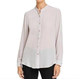 NWT Eileen Fisher Silk Velvet Lavender Mandarin Collar Button Shirt Sz PM
